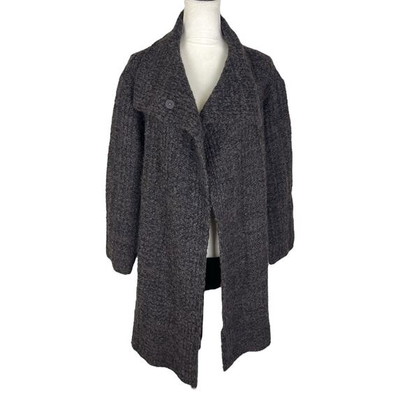 Eileen Fisher Organic Wool Alpaca Knit Cardigan Sweater Brown Funnel Neck Sz XL - Picture 6 of 8